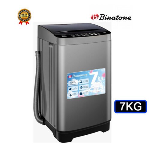 Machine à laver Binatone 7kg,  chargement par le dessus, entièrement automatique, affichage LED, modèle BWM-075, Garantie de 3 mois