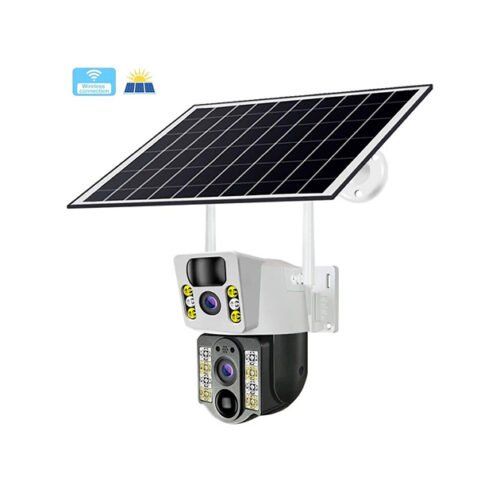 Caméra de surveillance extérieure solaire avec double objectif, résolution 8MP 4K, connexion sans fil et 4G