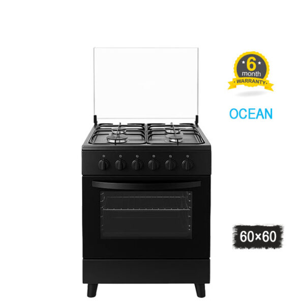 Cuisinière Ocean 4 Feux à Gaz – 60x60 cm – Noire – Allumage Manuel Cuisinière Ocean 4 Feux à Gaz – 60x60 cm – Noire – Allumage Manuel